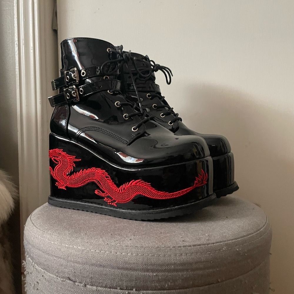 Black and Red Platform Boots